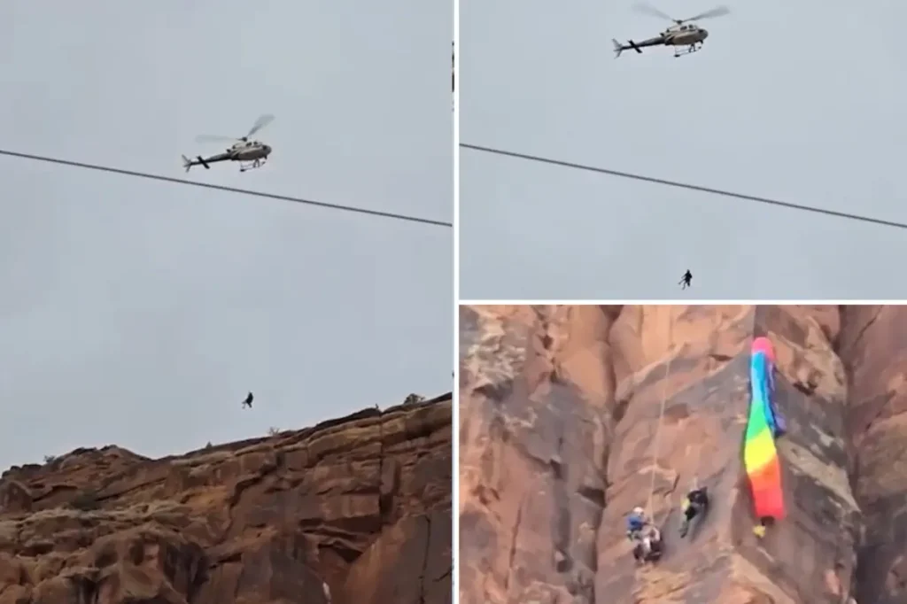 Video shows daring helicopter rescue of BASE jumper dangling from Utah canyon