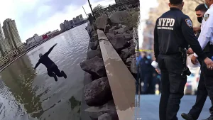 NYPD officer leaps into freezing river to save teenage girl from drowning