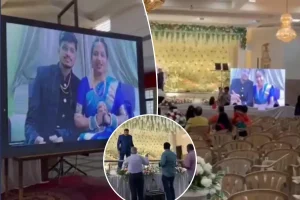 Newlyweds have ‘virtual’ wedding reception after flight canceled at last minute