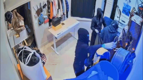 Video shows terrifying moment masked California burglars blitz high-end store, escape in luxury SUVs
