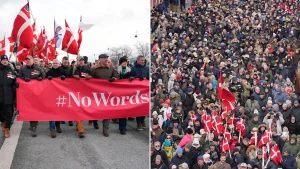 Hundreds protest Trump’s NATO comments and Greenland demands at US embassy in Copenhagen