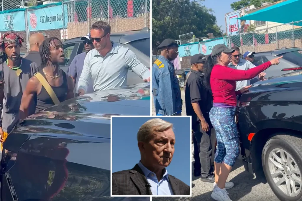 Exclusive | Protester pulls knife on Tom Steyer staffer at LA campaign event — as wild video shows angry activists confronting billionaire