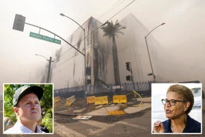 LA suffocates under ‘toxic’ smoke as massive warehouse fire rages — as Spencer Pratt points finger at Karen Bass
