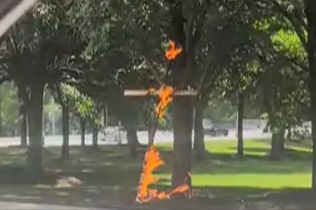 Burning cross found in Chicago park sparks police investigation into how it got there
