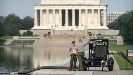 Lincoln Memorial Reflecting Pool drained again as Trump administration resumes repairs