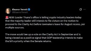 Thune to Force September Vote on CLARITY Act
