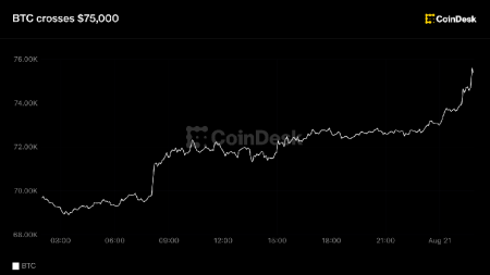 Bitcoin Surges Past $75,000 in Ongoing Rally.