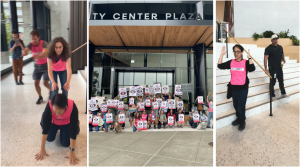 Protesters dressed as rogue AI agents target OpenAI in Bellevue with balloons and hot pink vests
