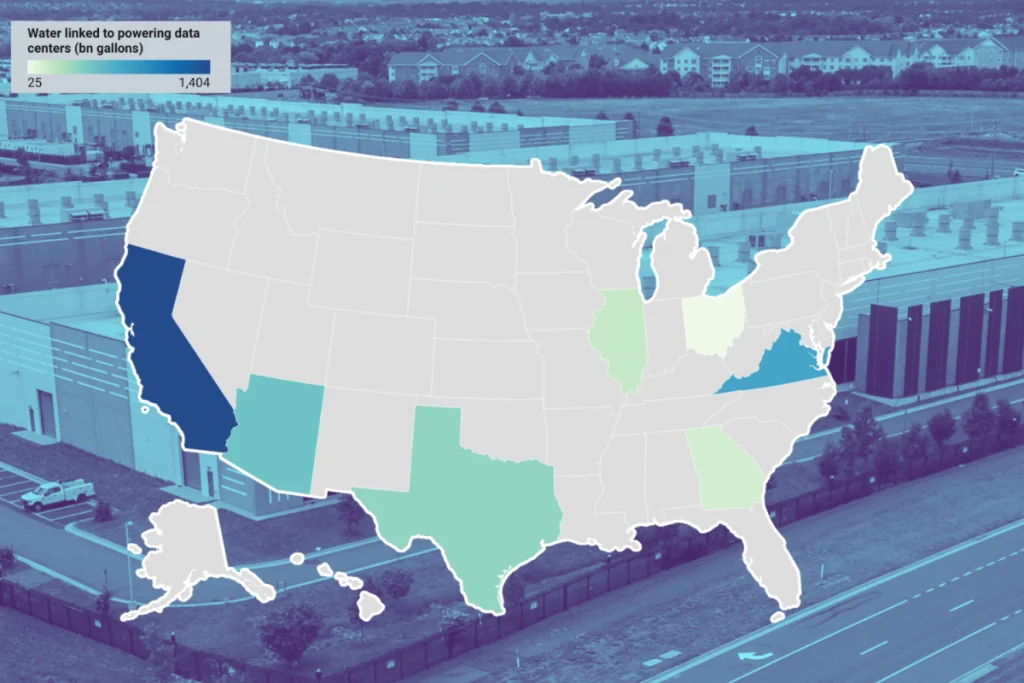 Map Shows States Using the Most Water for Data Centers