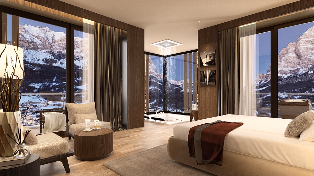 Every room in this soon-to-open hotel boasts views of the Dolomites